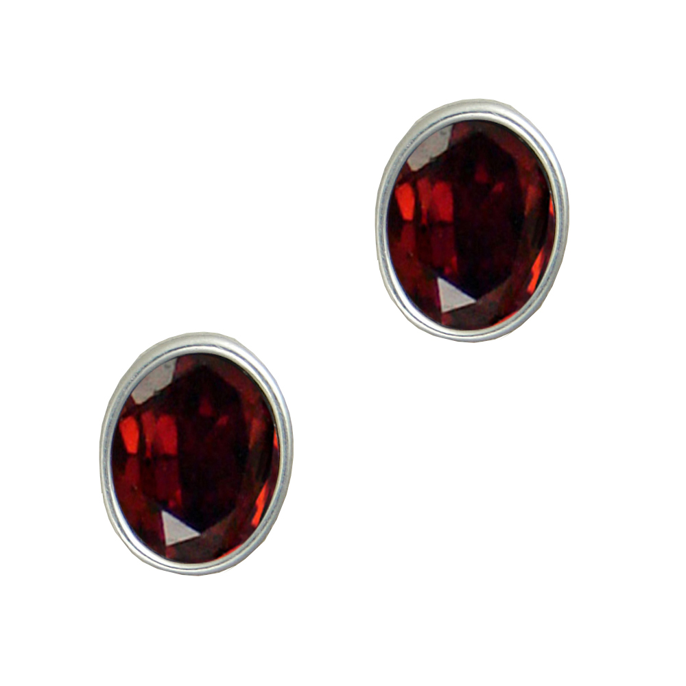 Sterling Silver Post Stud Earrings With Garnet